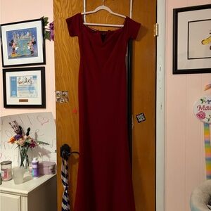 Lulu's Off-Shoulder Burgundy Maxi Dress
